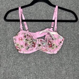Victorias Secret Dream Angels Bra 34D Pink Floral Embroidered Unlined Mesh Demi